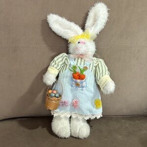 Plush Easter Bunny Doll with Carrot Pocket and Basket